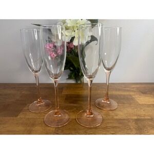 Vintage Luminarc France Pink Stem Champagne Flutes Set Glassware Blush Wedding